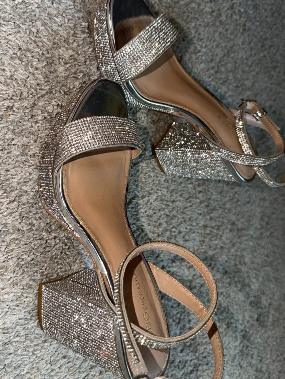BCBGeneration Women's Pristal Rhinestone Platform Block Heel Sandals